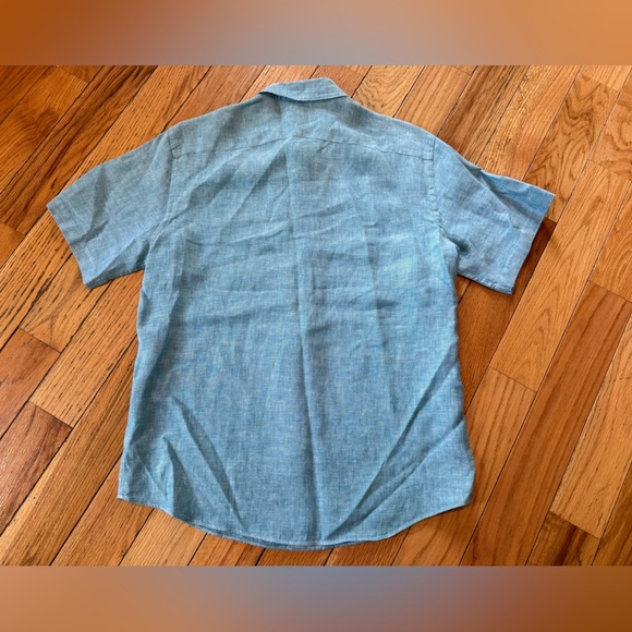 UNTUCKit Shirt Men’s Size M Light Blue 100% Linen Button Up Short Sleeve Shirt - Picture 6 of 11